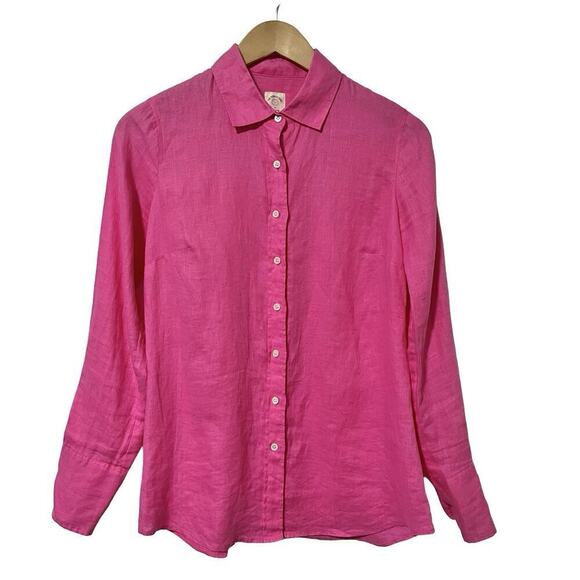 J. Crew Linen Button Up Long Sleeve Top Size 0 Hot Pink Coastal Beachy Women's - Picture 1 of 7